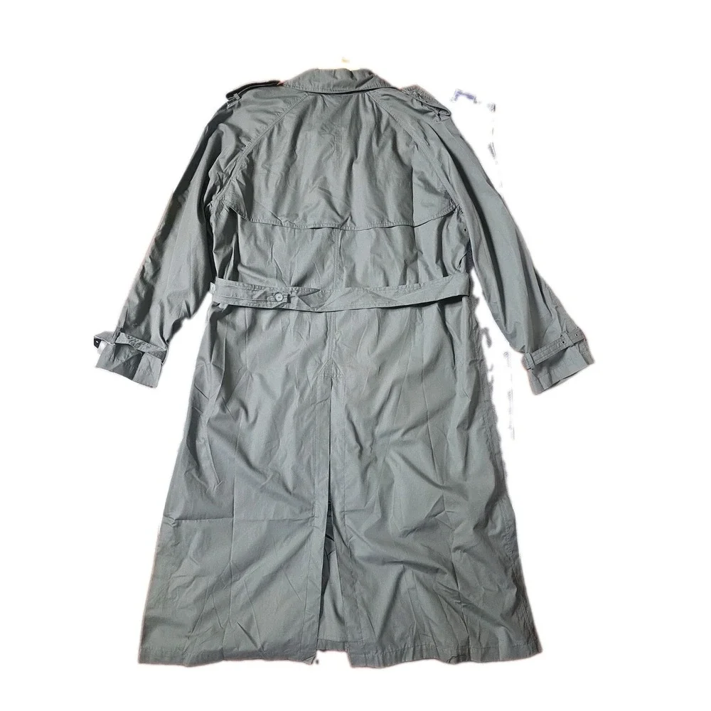 John Weitz Vtg Mens Double Breasted Trench Coat 42L Olive Grey Duster